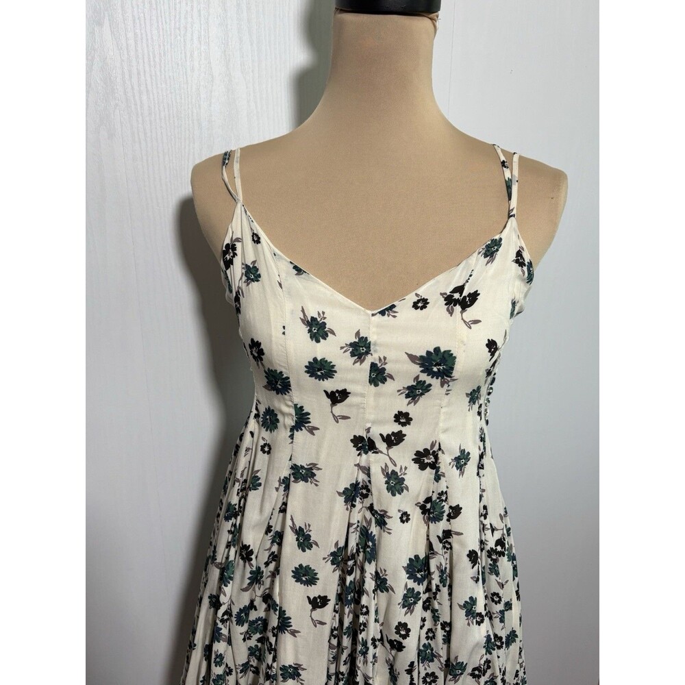 Free People Babydoll Mini Dress Women's 2 Green Floral Spaghetti Swing Fairy New - Picture 2 of 12